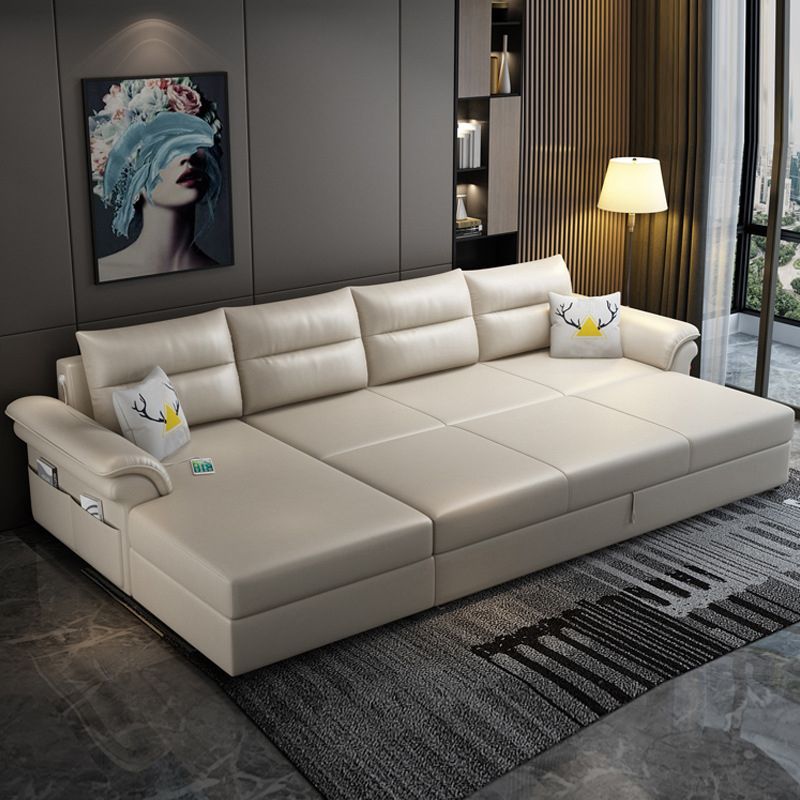 Cushion Back Storage Stain-Resistant Sectional Faux Leather Manual Reclining Sofa