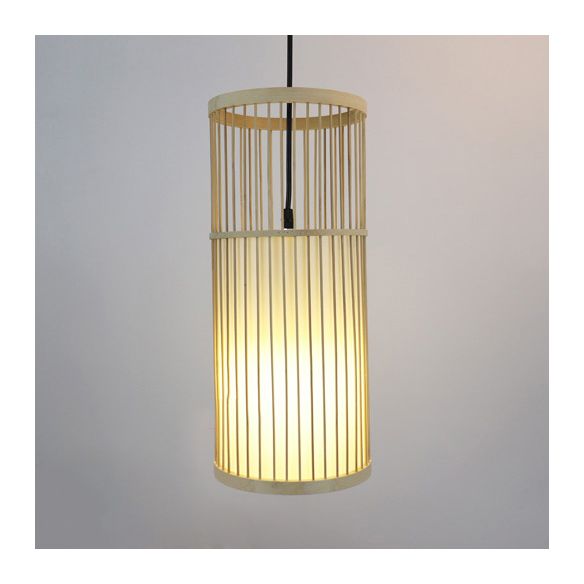 Cilinder bamboe tint hangende plafondlamp eigentijdse stijl 1 licht beige hanglamp lamp