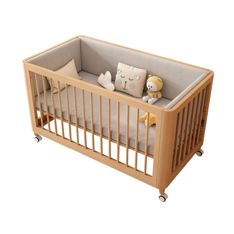 3-in-1 Natural Convertible Crib Modern Solid Wood Baby Crib with Casters