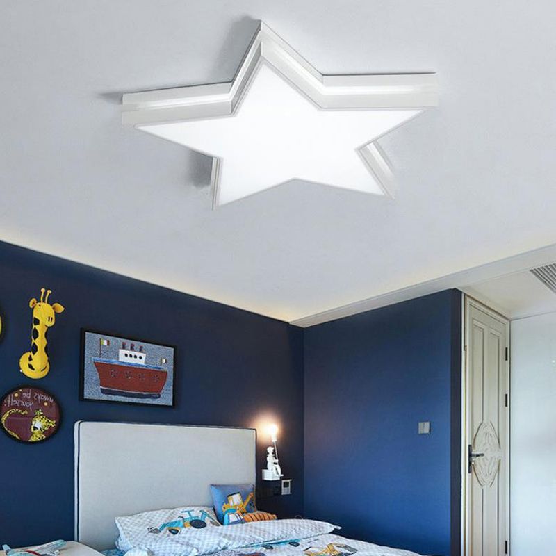 Slim Panel Star Flush Mount Light Kids Acrylic LED Ceiling Light in White for Boys Bedroom