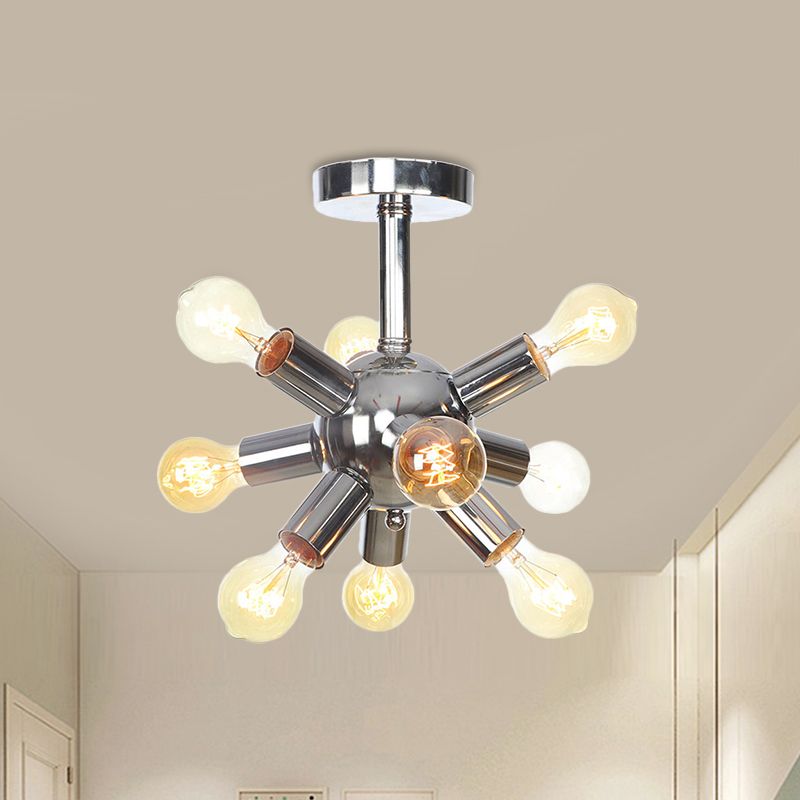 Chrome/Gold Sputnik Semi Flush Mount Vintage Iron 6/9/12 Lights Restaurant Flush Ceiling Lamp Fixture