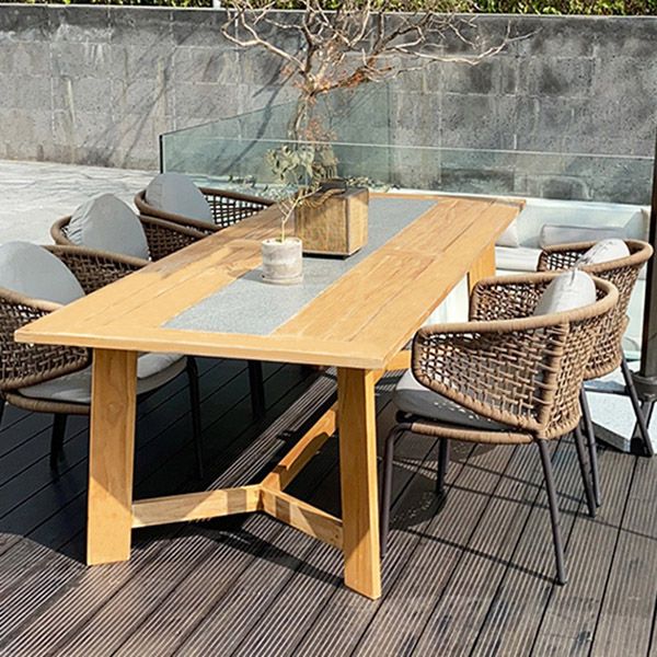 Modern Geometric Courtyard Table Solid Wood Frame Outdoor Table