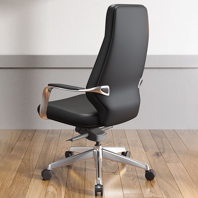 Modern Leather Swivel Chair Fixed Arms Ergonomic Office Chair