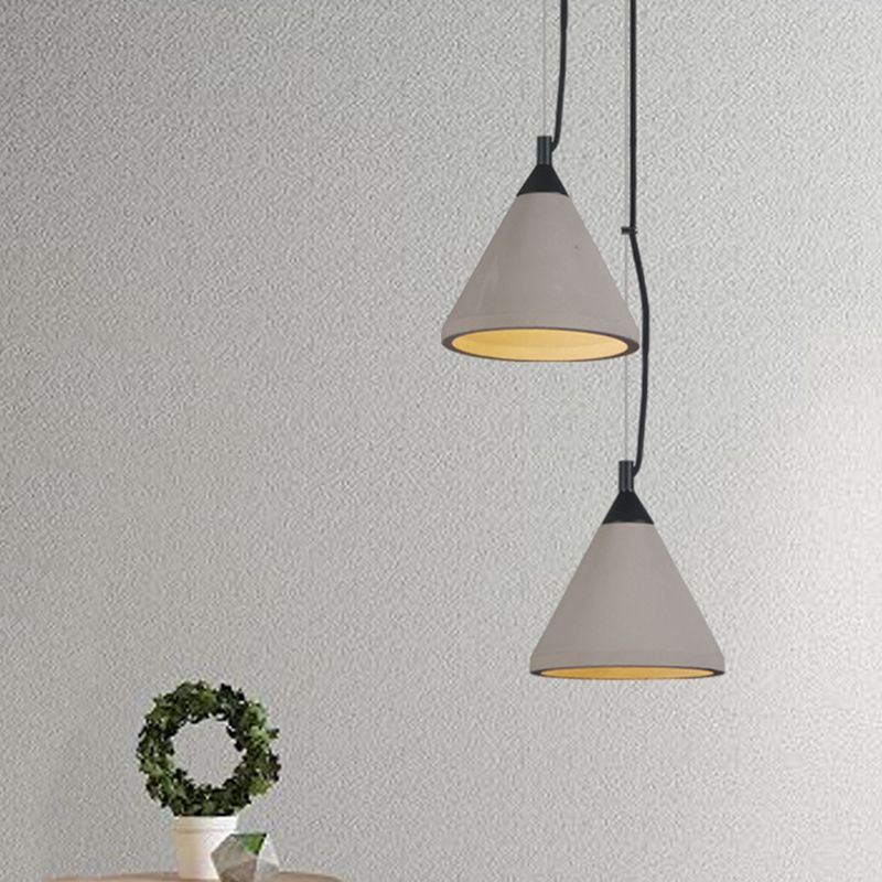 1 Bulb Ceiling Pendant Light Antiqued Restaurant Hanging Lamp with Cone Cement Shade in Grey