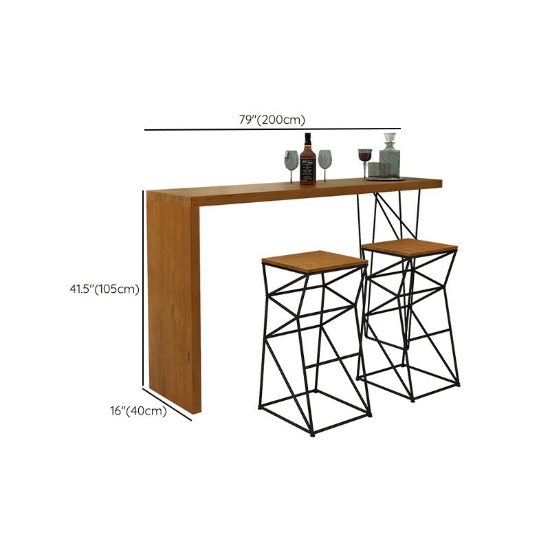 Rectangle Wooden Top Bistro Table Modern Pub Table with Metal Base