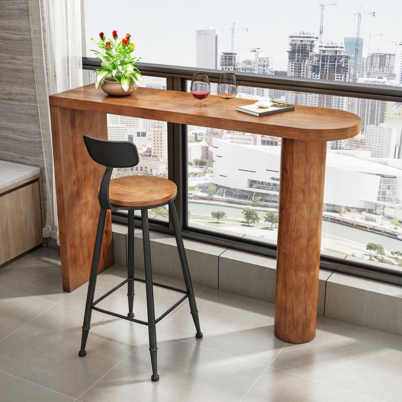 Irregular Shape Pine Wood Top Bar Table Modern Bar Table with Double Pedestal