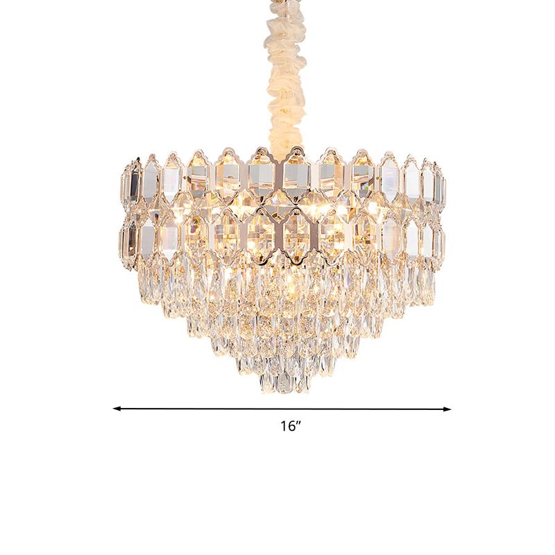 Conical Pendant Lighting Modernism K9 Crystal 6/8 Lights Champagne Chandelier Light Fixture, 16"/19.5" Wide