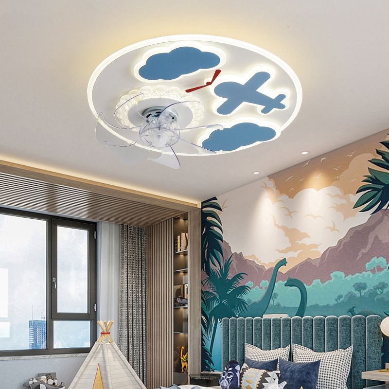 Carton nuage ventilateur de plafond lumière plafond acrylic kid room LED semi flush Mount Light