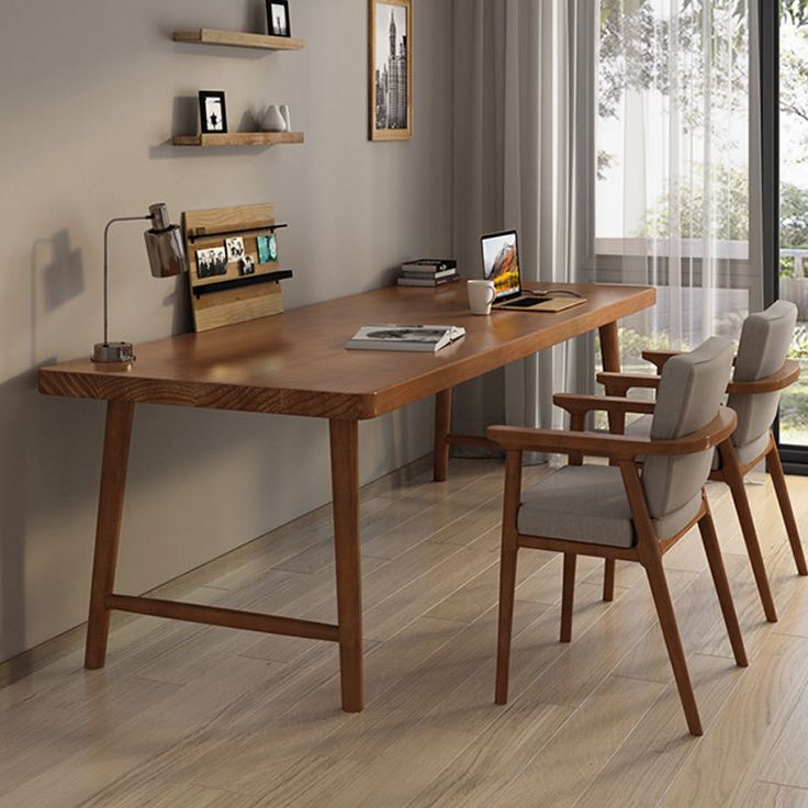 Contemporary Sled Office Desk Natural Solid Wood Writing Desk