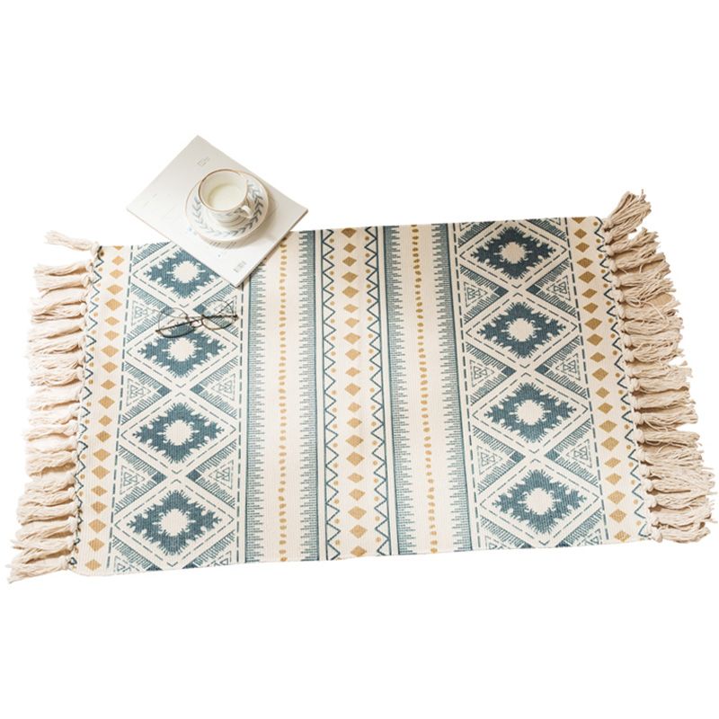 Alfombra retro de múltiples colores Mezcla de algodón Tribal Tótem Totem Interior Alfombra para mascotas hechas a mano con franja para decoración del hogar