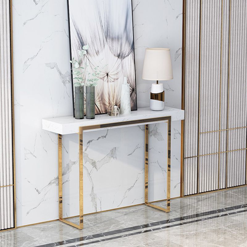 Rectangle Marble and Metal Glam Console Table in Black and White