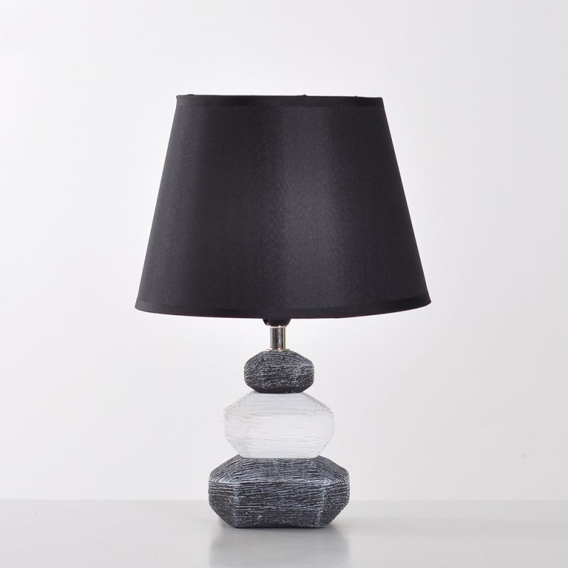 Stone Shape Nightstand Light Modernism Ceramics 1 Light Bedroom Fabric Table Lamp in Black/Grey and White