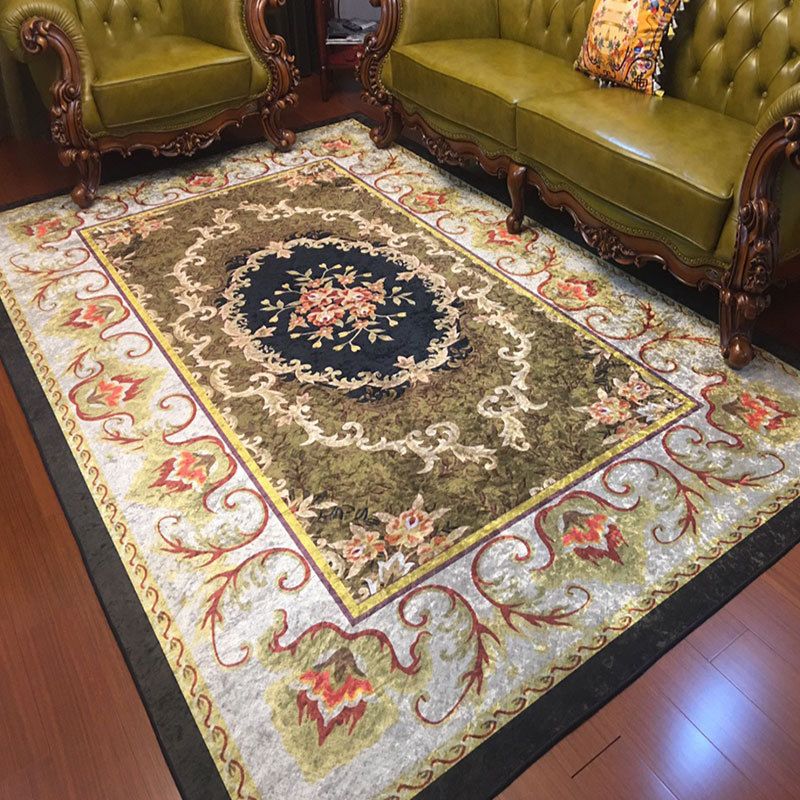 Antique Medallion Print Rug Polyester Area Carpet Stain Resistant Indoor Rug for Living Room