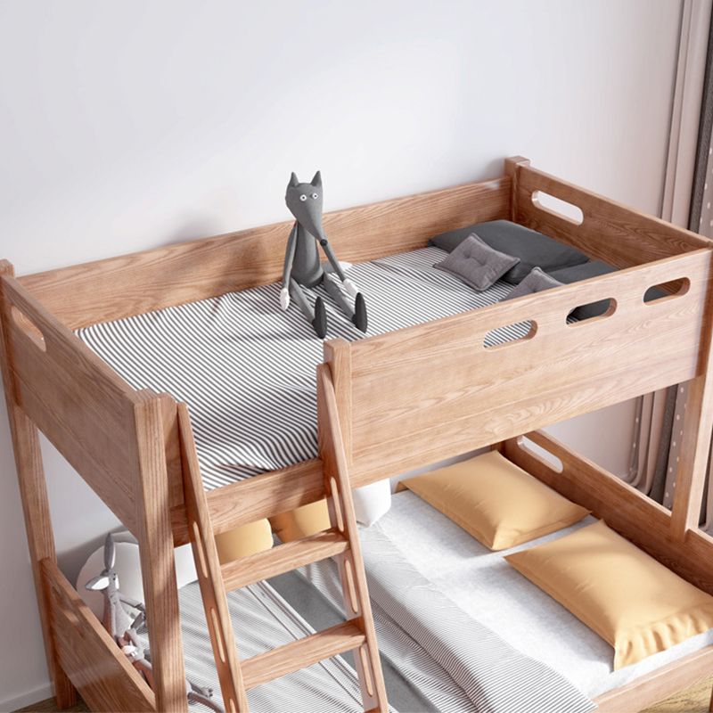 Solid Wood Bunk Bed Frame in Natural with Bookcase and 2 - Drawer