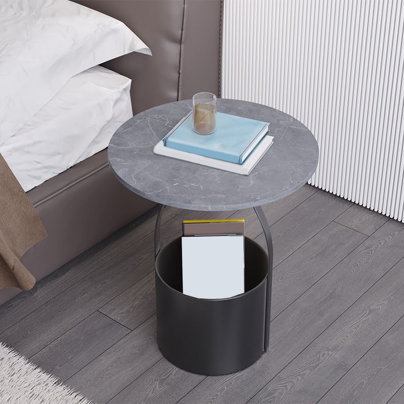 20 Inch H Night Table Open Storage Metal Stone Top Modern Bed Nightstand