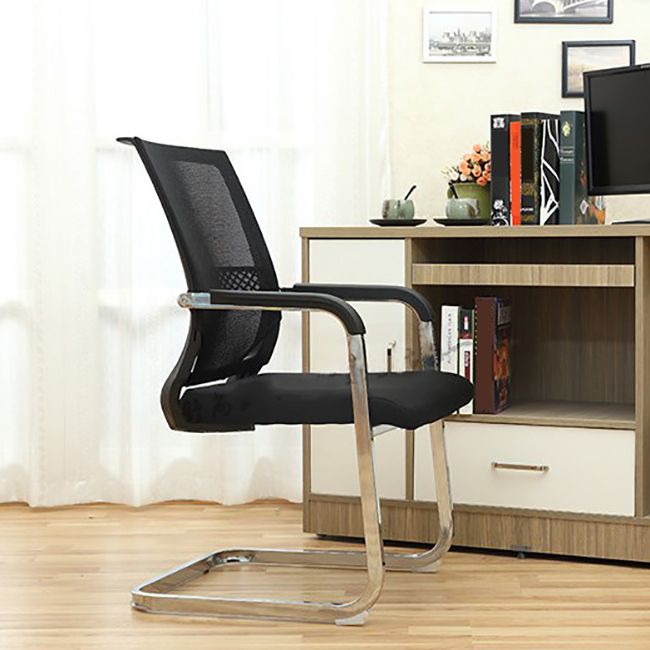 Black Modern Office Chair No Wheels Fixed Arms Upholstered No Distressing Desk Chair