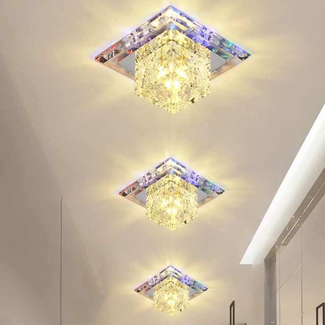 Contemporary Style Square Ceiling Fixture Crystal Ceiling Fixture with Hole 2-3.5'' Dia