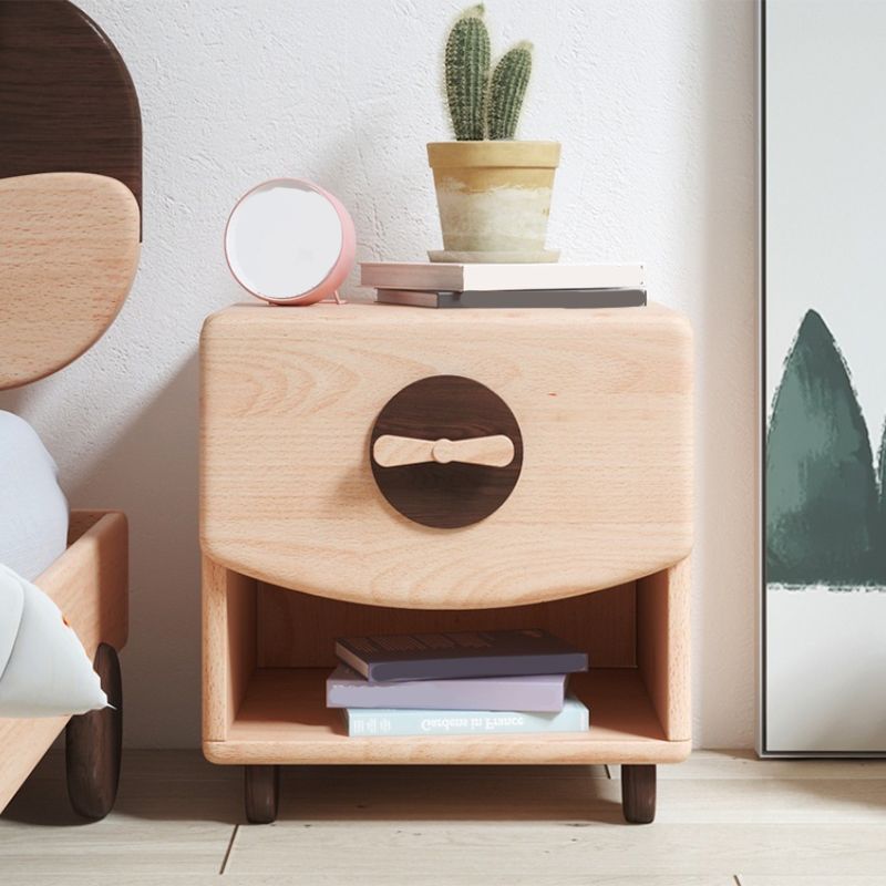 Modern & Contemporary Kids Bedside Table with Drawers Light Wood Solid Wood