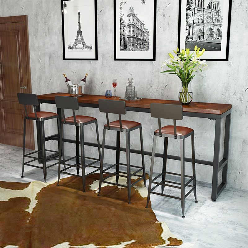 Brown Top Bar Dining Table Industrial Bar Table with Black Base