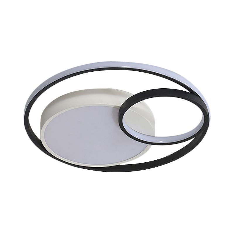 Circular Flush Mount Lamp Simple Acrylic Black/White/Gold LED Ceiling Light Fixture for Dorm Room, White/3 Color Light