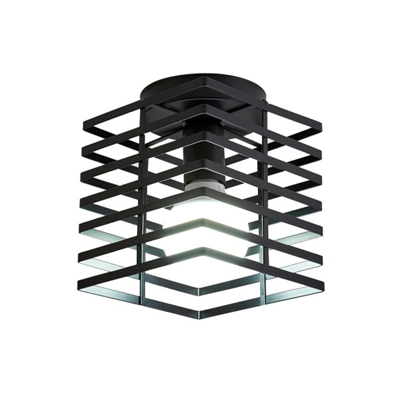 Industrial Flush Ceiling Lights Metal 1-Light Flush Mount in Black for Entryway