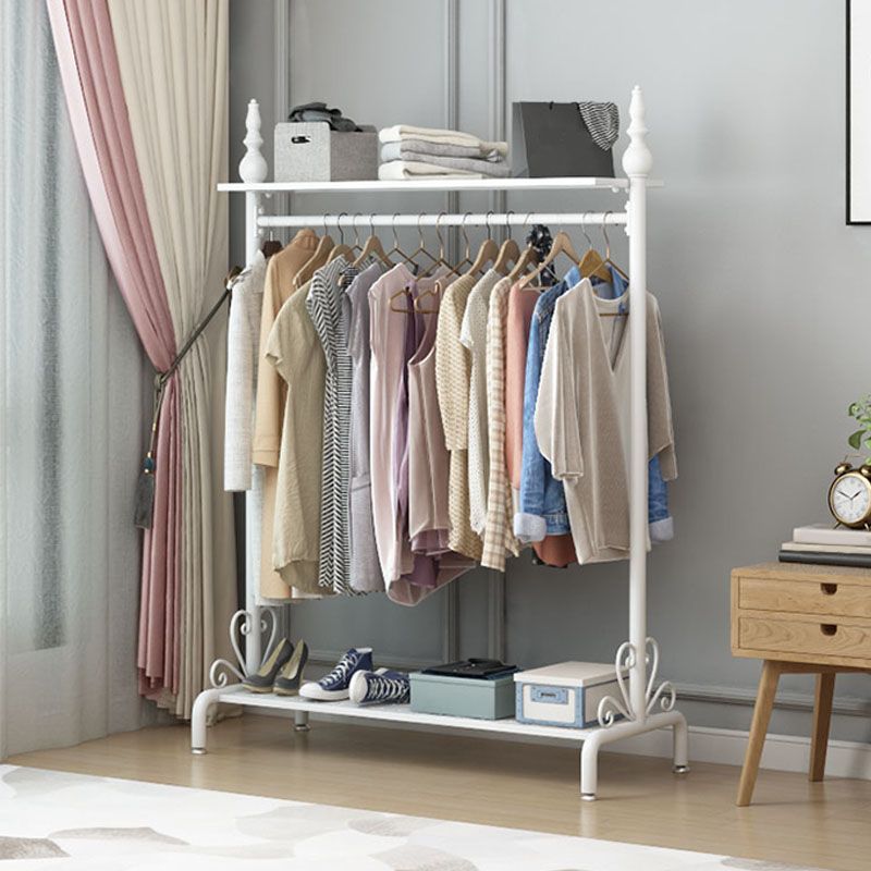 Modern Hall Stand Metal Hanging Rail and 2 Storage Shelving Coat Rack