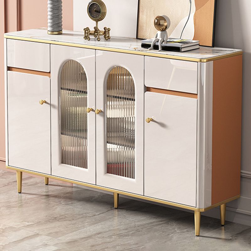 Glam Style Sideboard White Stone Top Side Board with Gold Legs