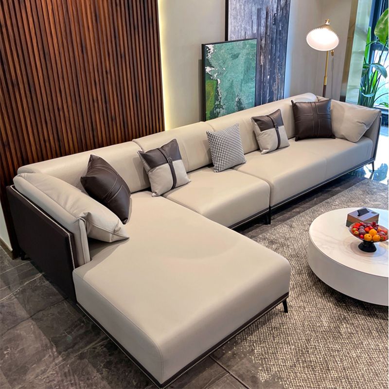 Contemporary Stain-Resistant Faux Leather Sofa/Sectional with Pillowed Back Cushions