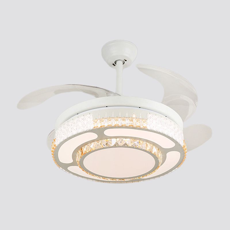 Tiered 4-Blade Semi Flush Mount Modernity Beveled Crystal 19" Wide LED White Hanging Fan Lamp