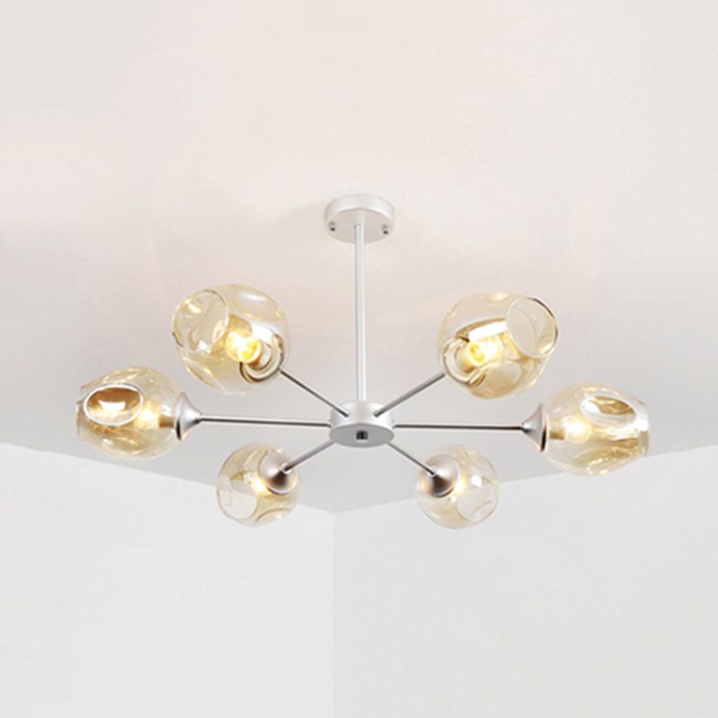 Modernist 3/6/8 Lights Hanging Chandelier Black/Chrome Sputnik Suspension Pendant with Blue/Amber Glass Shade