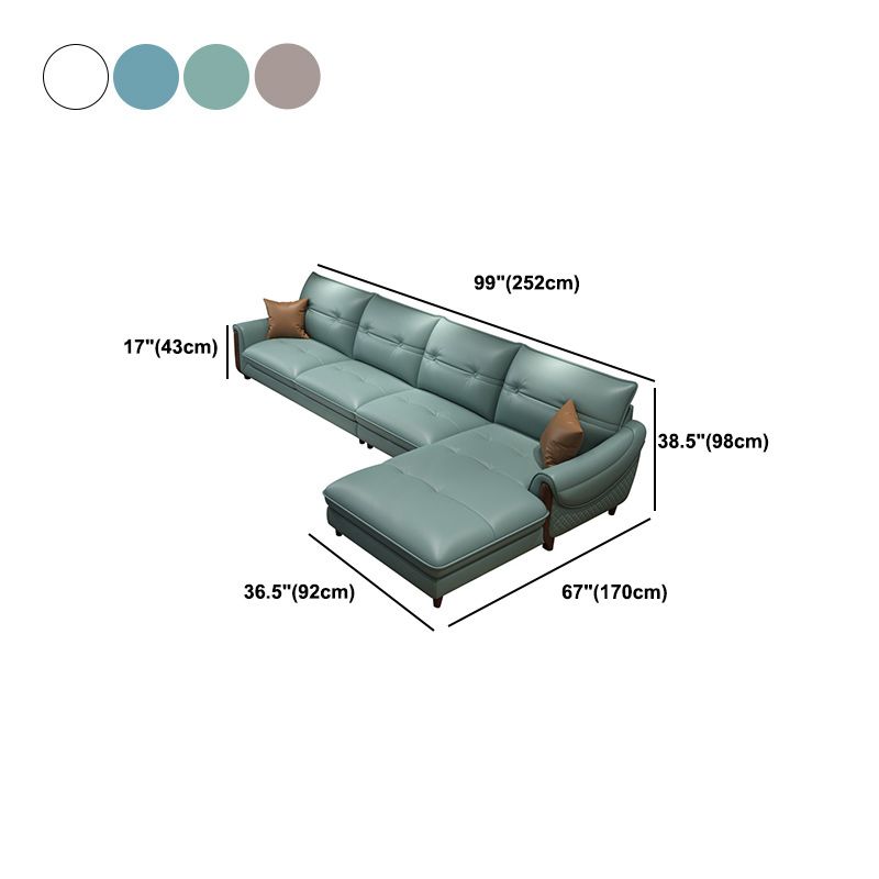 Leather Sectional Upholstered Armrest down Seat Filling in White/khaki/blue/green Sofa