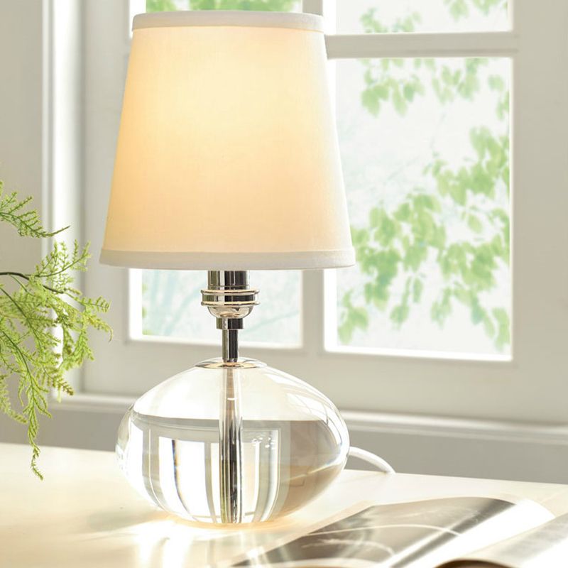 Oblong Fabric Table Light Simplicity Clear Crystal 1 Head Small Desk Lamp in White