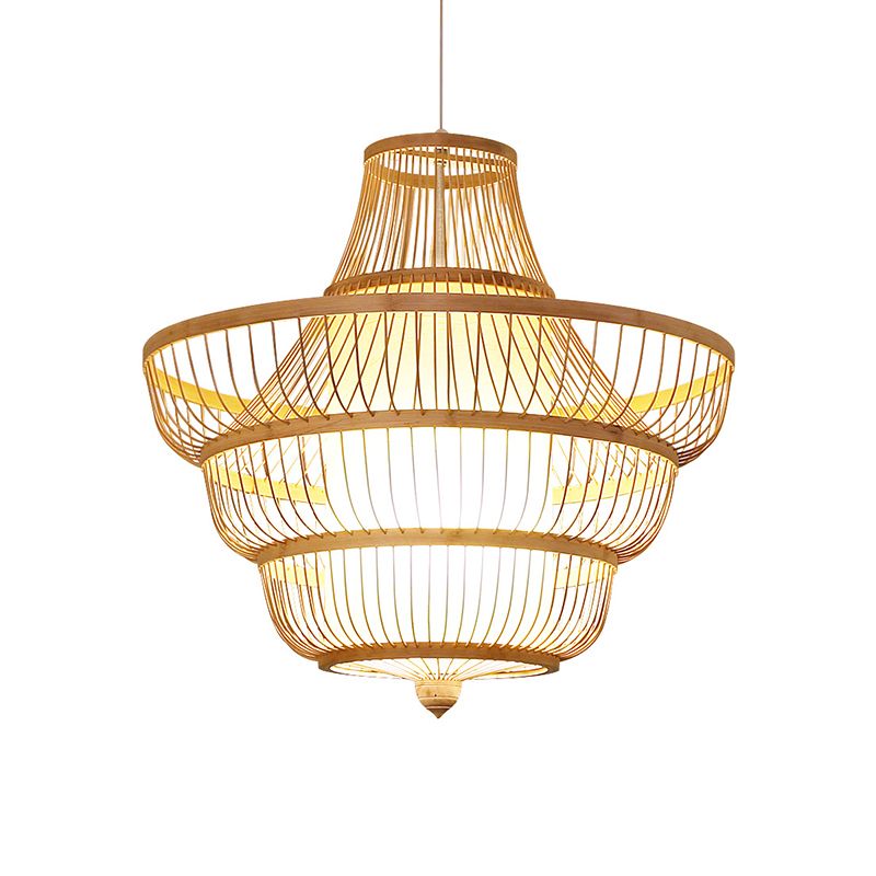 Bamboo Hot Pot-Shaped Pendant Light Contemporary Single-Bulb Suspension Light Fixture