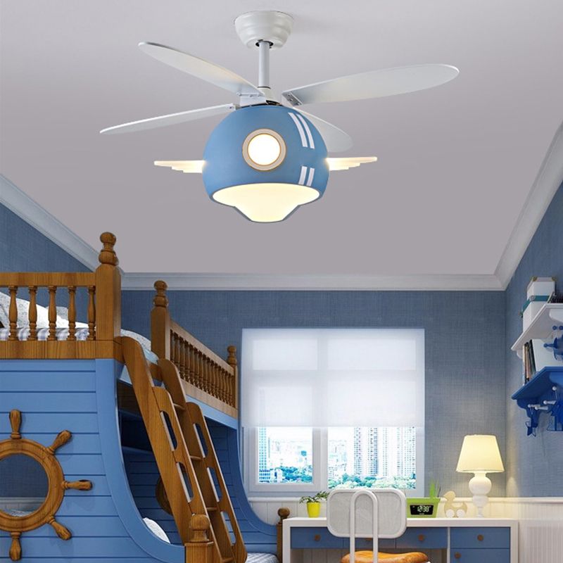 Air-Force-Eight Pendant Fan Light Cartoon Metal Kids Bedroom LED Semi-Flush Mount Light with Fan