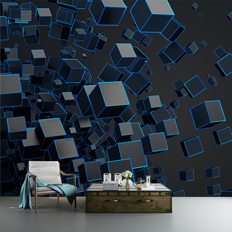 Black Cubes Mural Wallpaper 3D Effect Modern Waterproofing Wall Decor for Bedroom