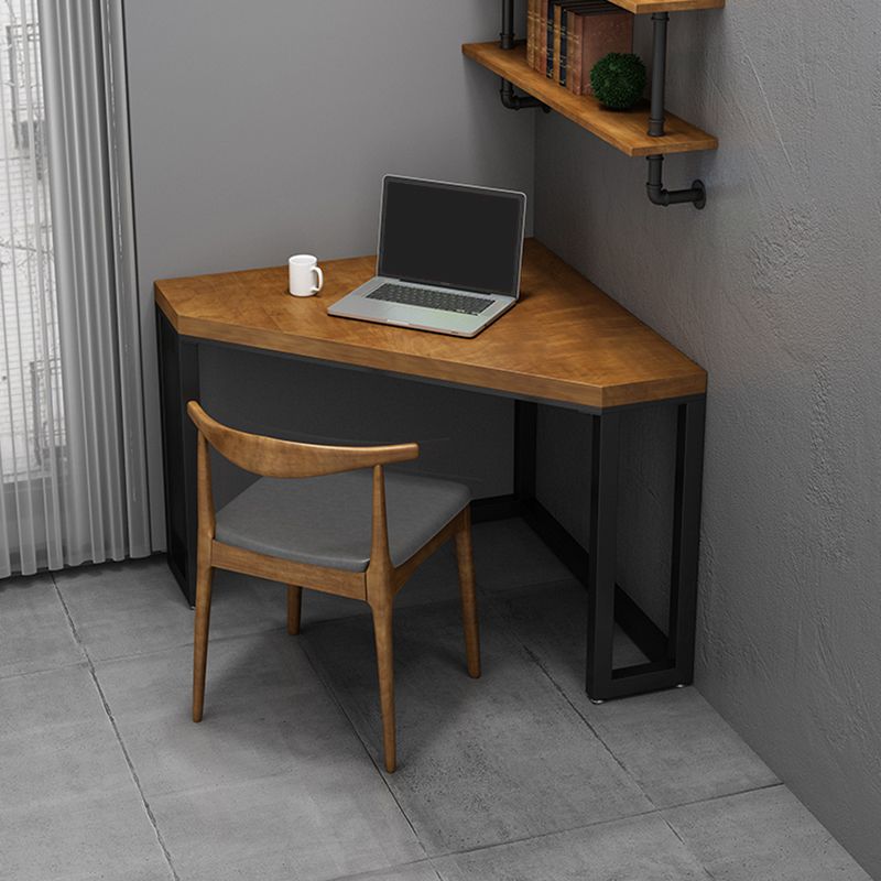 Solid Wood Corner Office Desk Modern 29.53" Tall Writing Desk with Iron Legs