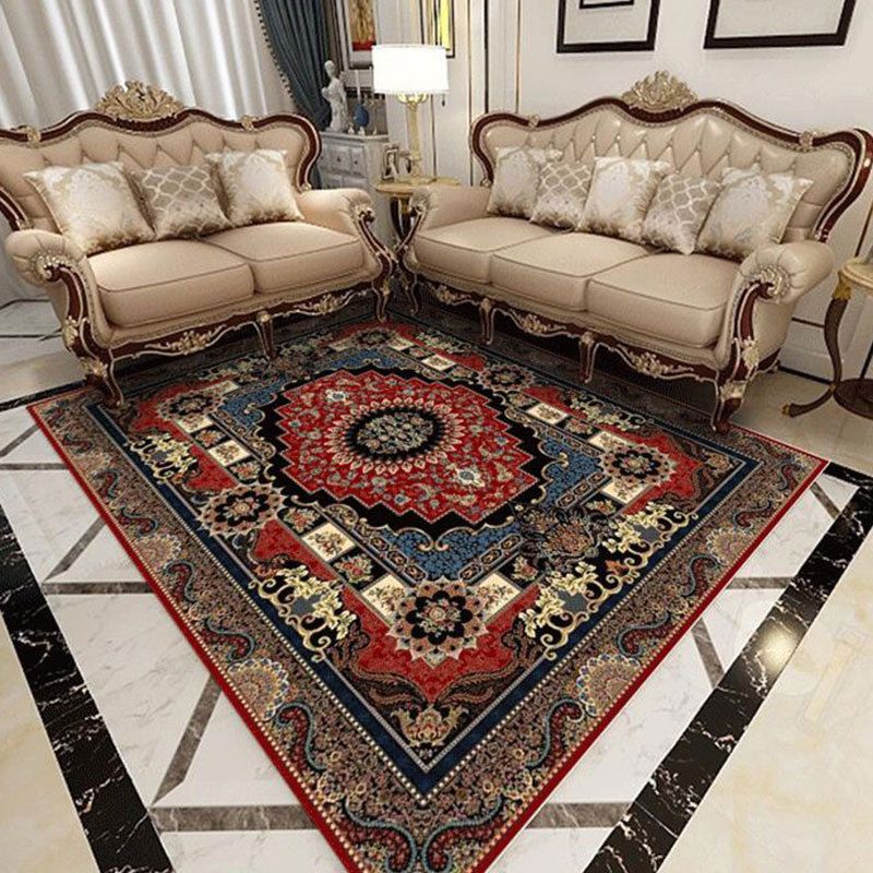 Antique Medallion Print Rug Polyester Area Carpet Stain Resistant Indoor Rug for Living Room