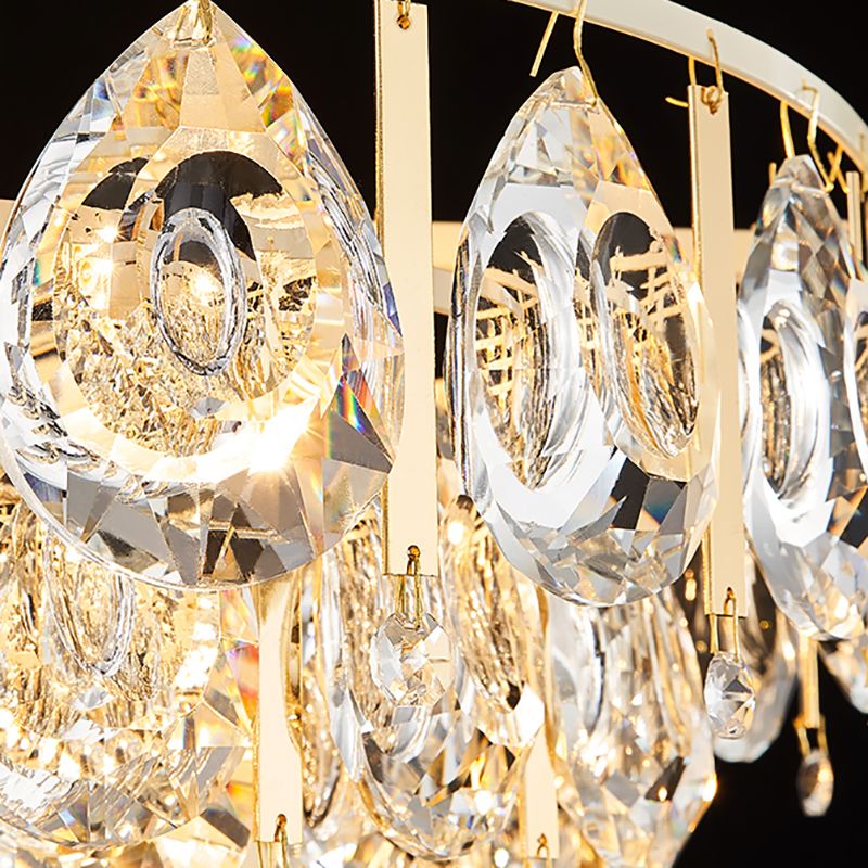 Round Teardrop Crystal Hanging Light Kit Contemporary 3/4 Lights Gold Chandelier Light, 16"/19.5" Wide