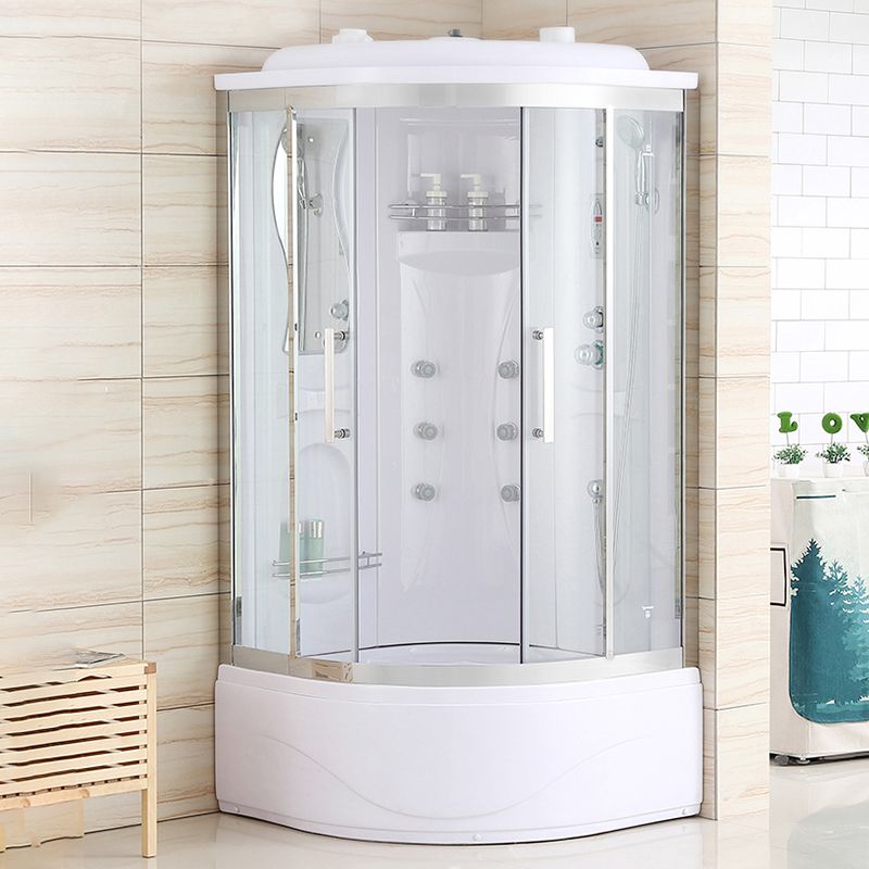 White Rounded Shower Enclosure Tempered Glass Shower Stall with Light