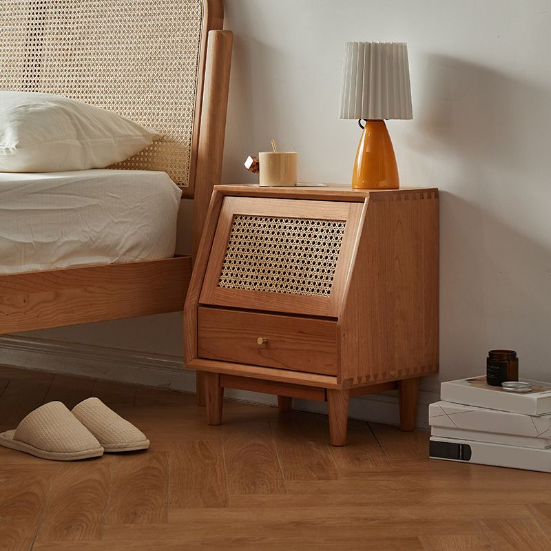 Modern Lower Shelf Nightstand Rattan Bedside Cabinet with Drawer for Bedroom