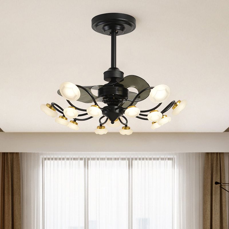 3-Blade Metal Geometry Semi Flush Mount Modernism 26" Wide LED Brown Ceiling Fan Light Fixture