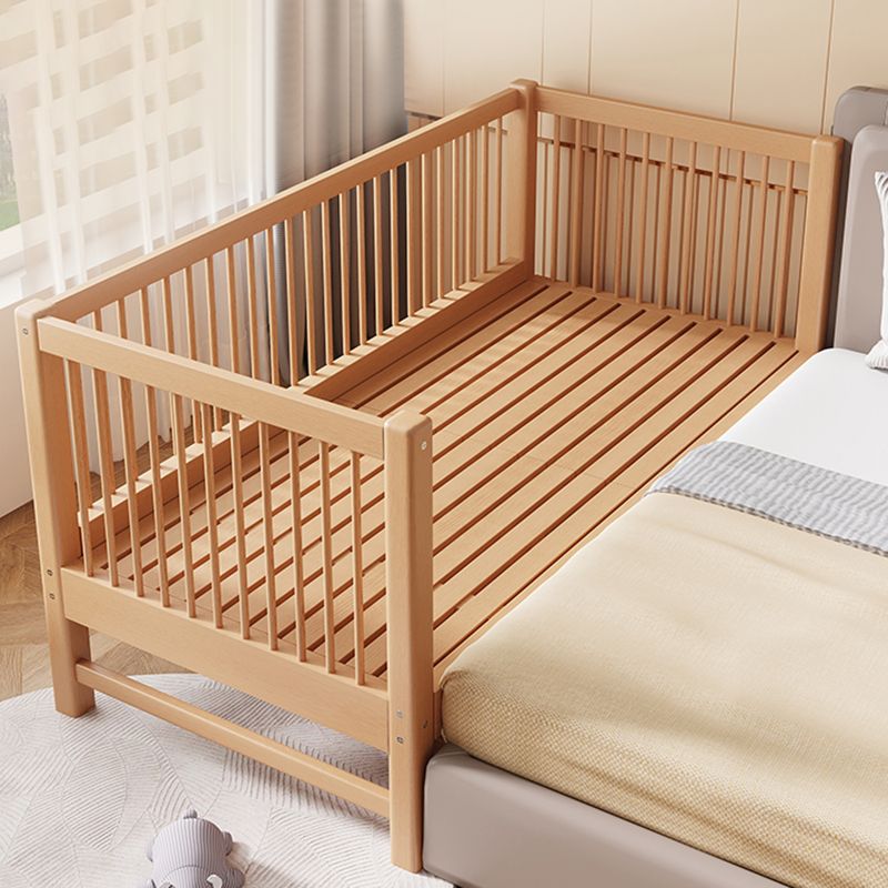 Scandinavian Nursery Crib in Natural Solid Wood with 15.7" H Guardrail