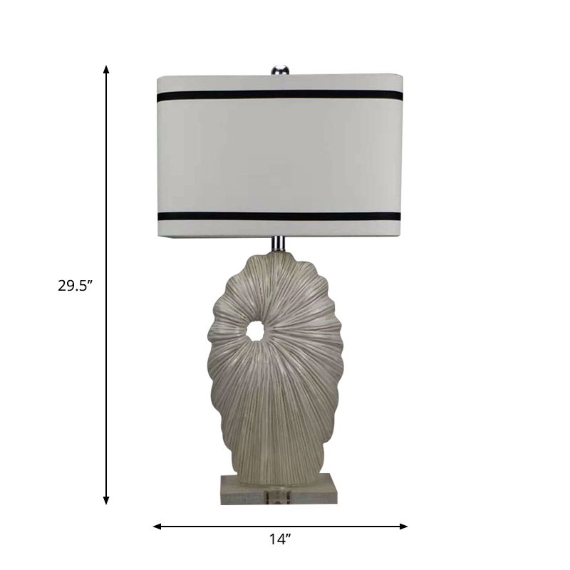 Fabric Black-White Table Light Rectangular Shade 1 Head Antiqued Style Table Lamp with Shell Porcelain Base