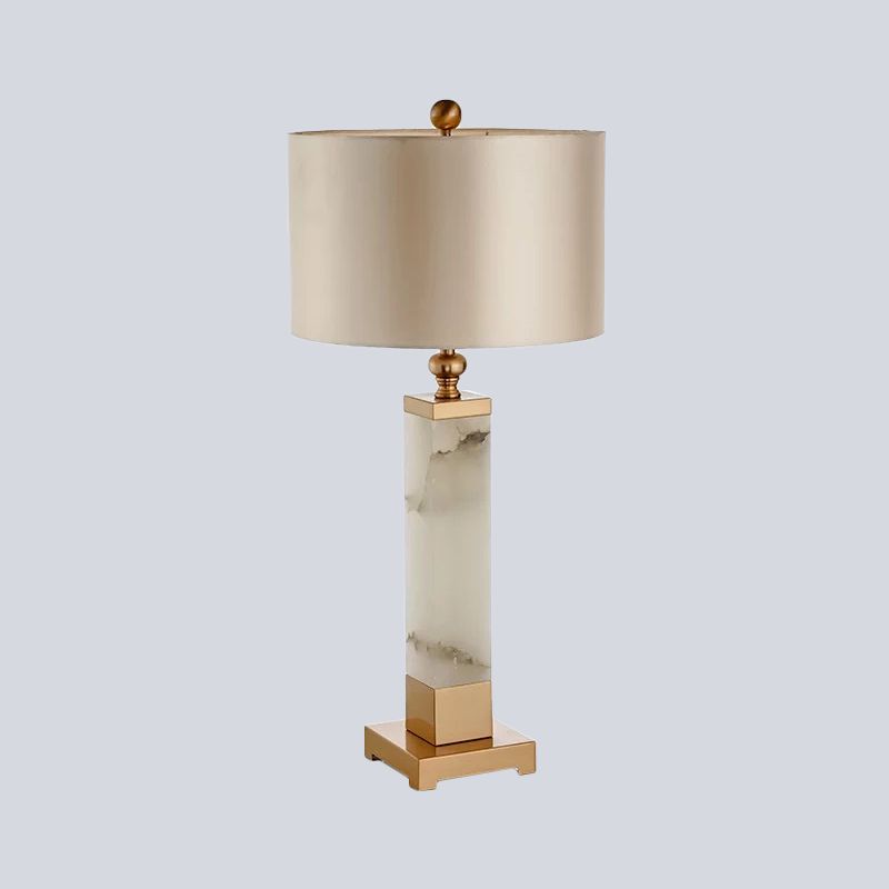 1 Head Living Room Desk Lamp Modern Gold Table Light with Cylindrical Fabric Shade