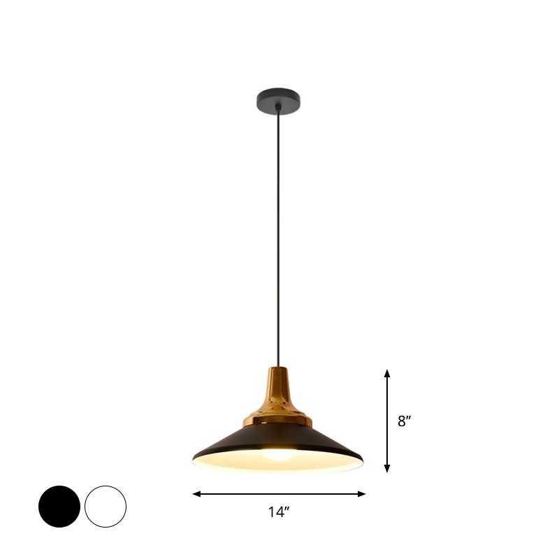 Conical/Tapered Pendant Lighting Fixture Macaron Aluminum 1-Light Black/White Ceiling Lamp for Dining Room