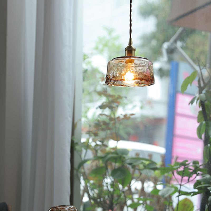 1 Light Hanging Glass Lamp Geometrical Pendant Industrial Metal Hanging Light in Amber