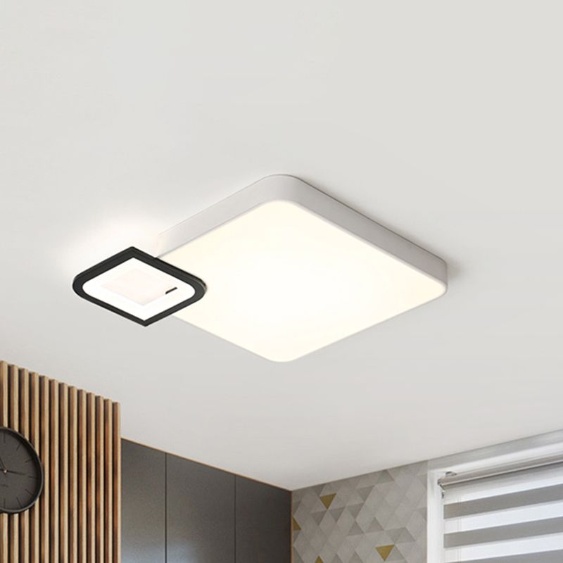 Square Flush Mount Lamp Modern Metal White/White and Black LED Ceiling Light Fixture for Living Room in Warm/White, 18"/21.5" Wide