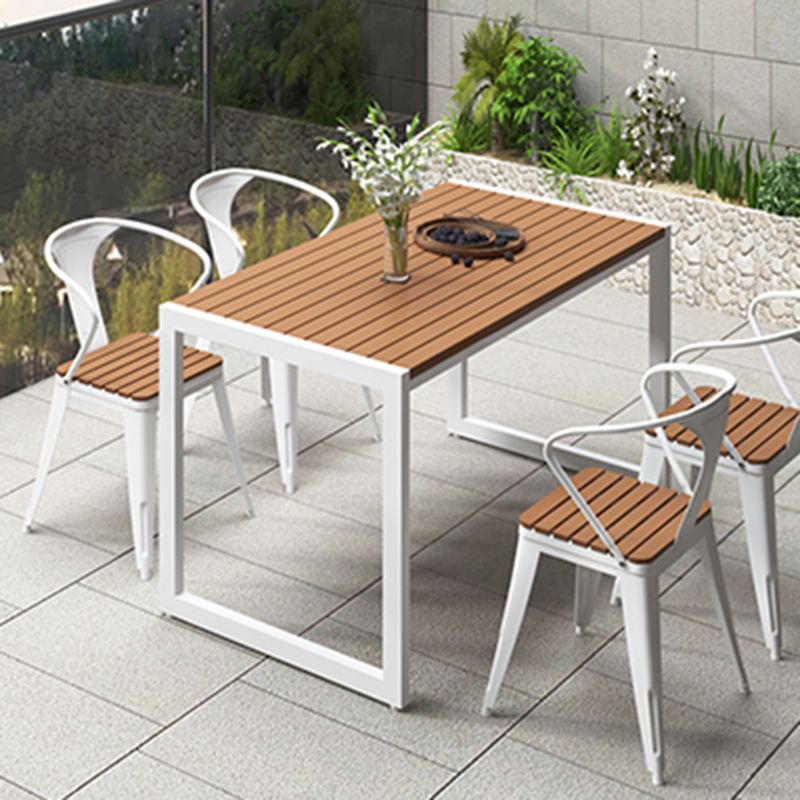 Modern Rectangle Wood Courtyard Table Waterproof Outdoor Table