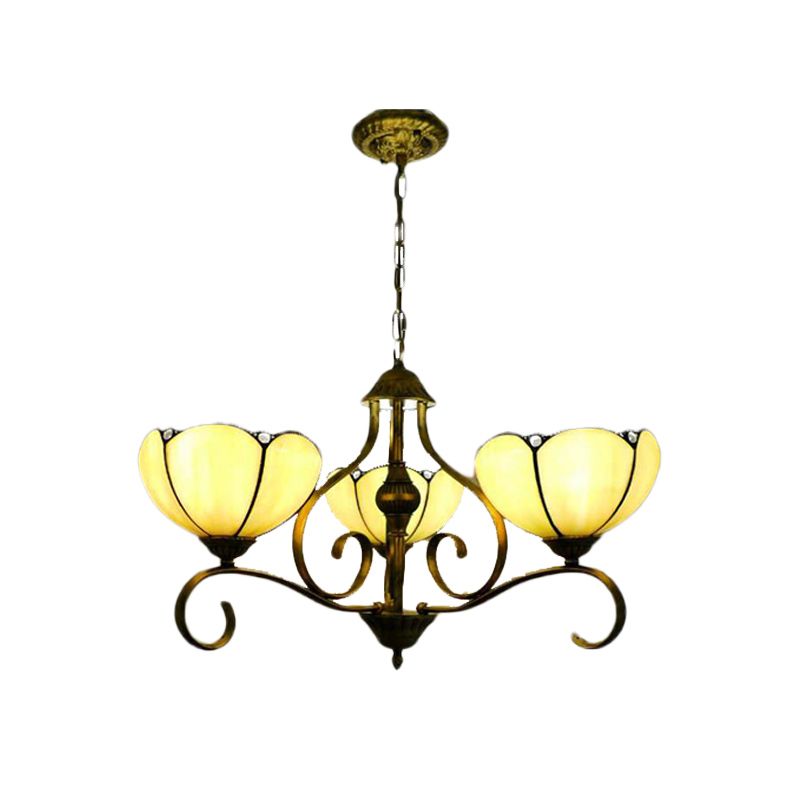 Yellow/Blue Scalloped Chandelier Lamp Tiffany 3/6/8 Lights Stained Glass Hanging Light Fixture