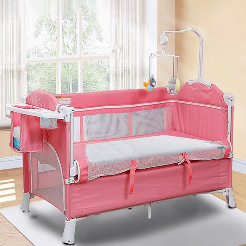 Modern Nursery Crib with Mattress and Casters Arched Crib in Iron